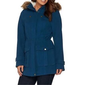 *missing top push snap* Denim & Co Anorak Jacket Sherpa Lined Hood | size XXS